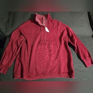 Aerie Getaway Quarter Snap- Waffle Sweatshirt - L - Cherry Tart - NWT